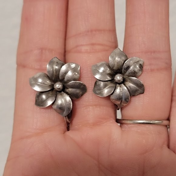 Vintage solid 925 sterling silver ornate detailed orchid earrings - Picture 14 of 16